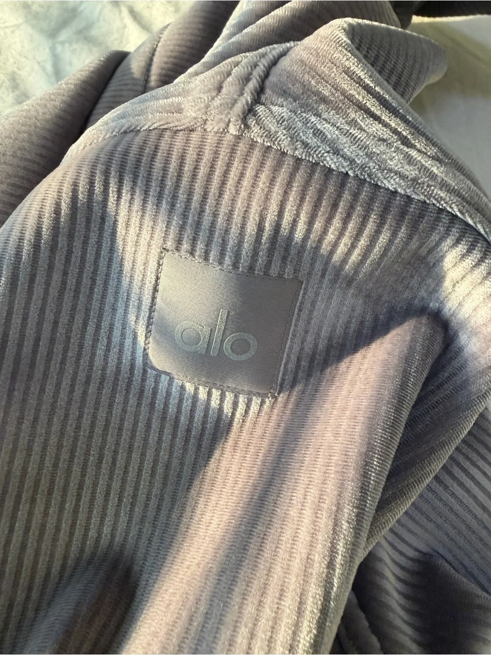 Women’s Corduroy Button-Up Shirt Jacket in Dusty Gray. ALO Yoga Velour Jacket
